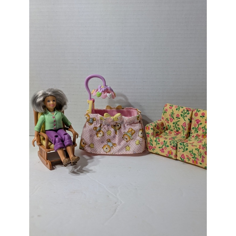 Fisher Price Loving Family Dollhouse Furniture Crib Couch Rocker And Grandma Vtg